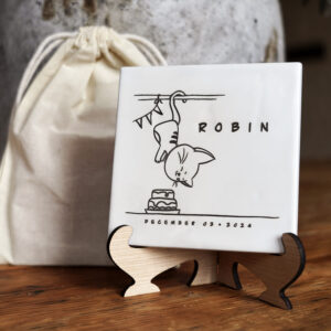 Birth Tile with kitten and custom name
