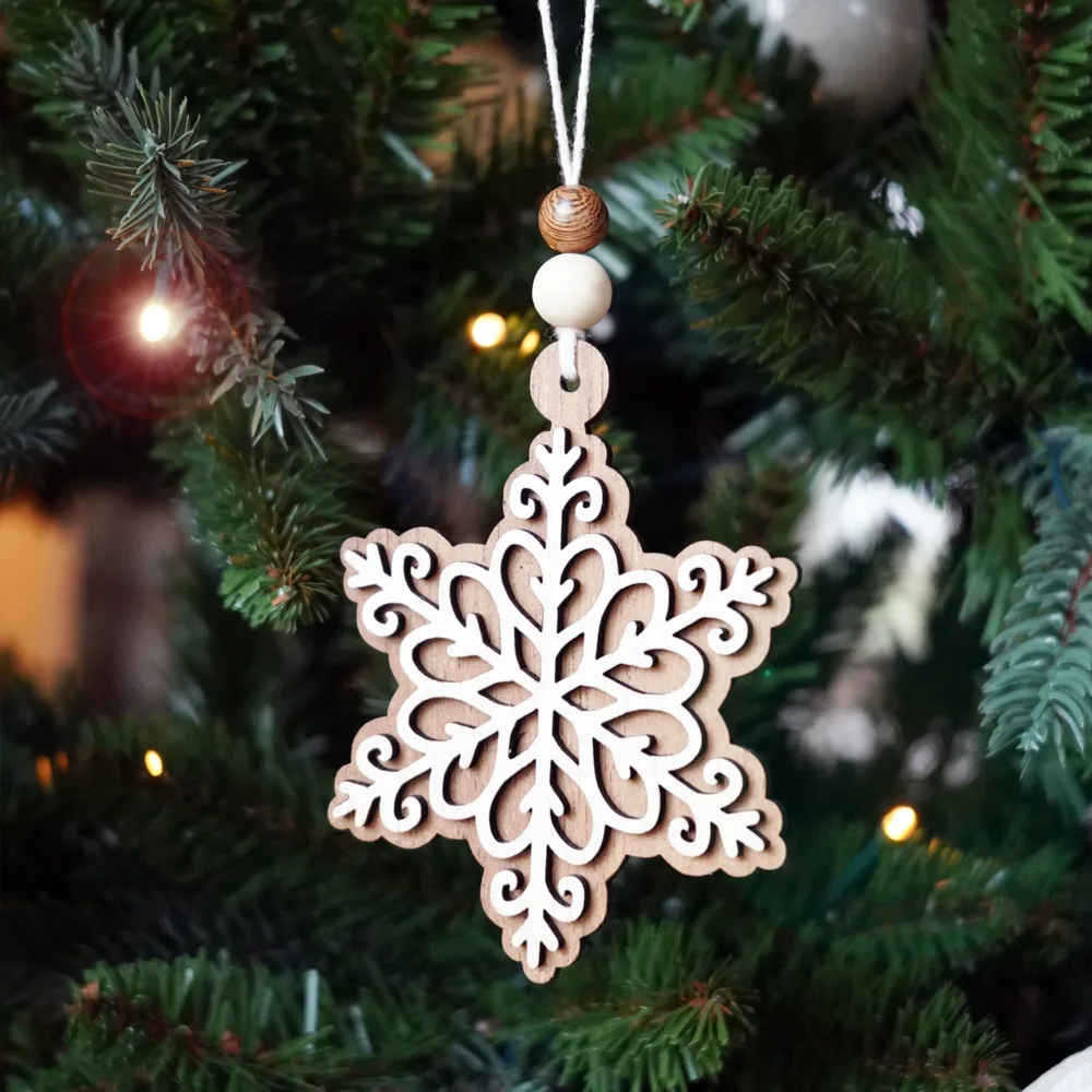 Elegante Houten Sneeuwvlok Ornament